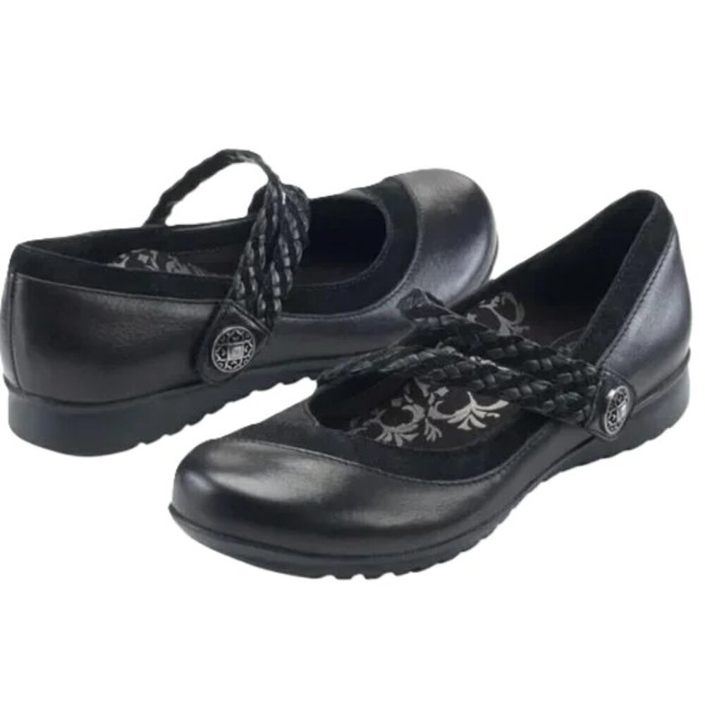 Aetrex Ada Braided Mary Jane Pebbled Leather Orthopedic Shoes Academia Boho